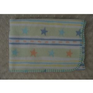 Baby Connection Stars Stripes Blanket Blue White Green Yellow Stitched Edge